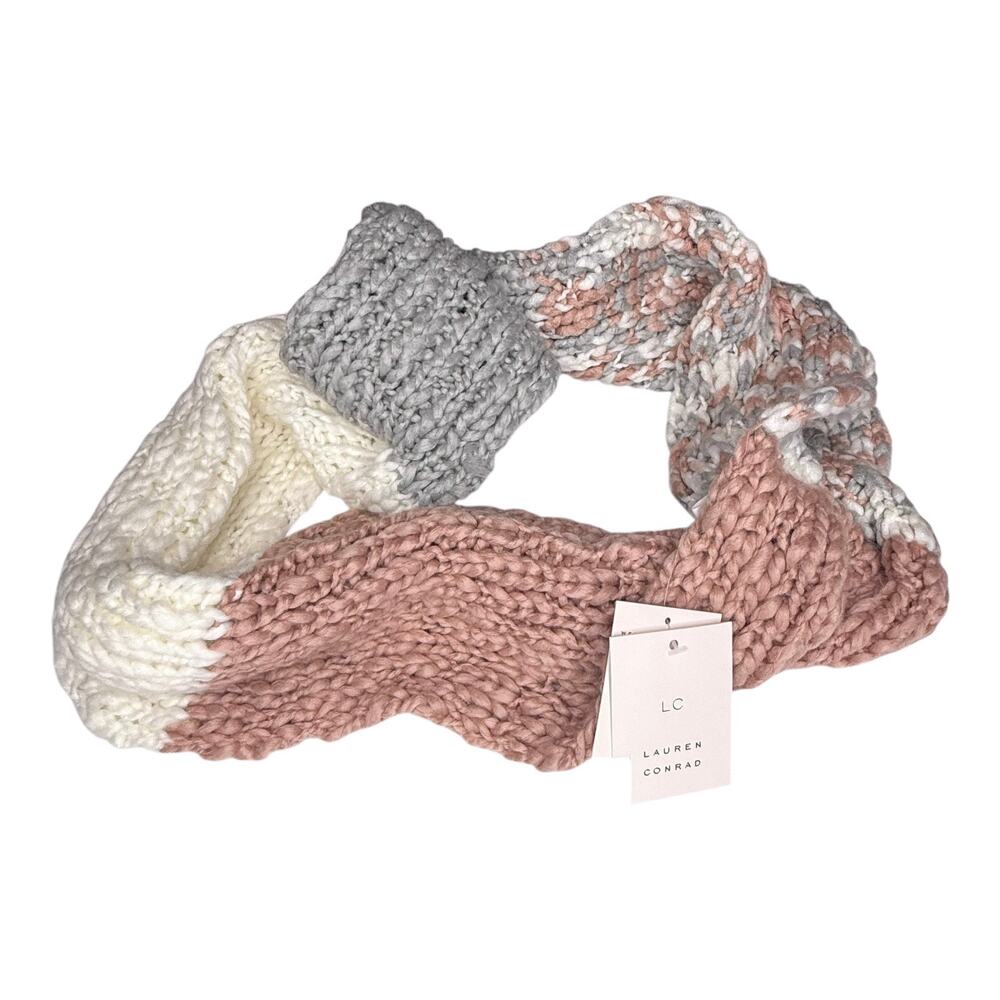 Lauren Conrad INFINITY SCARF Chunky Knit Neck Blanket Blush Cream Gray 52" NEW